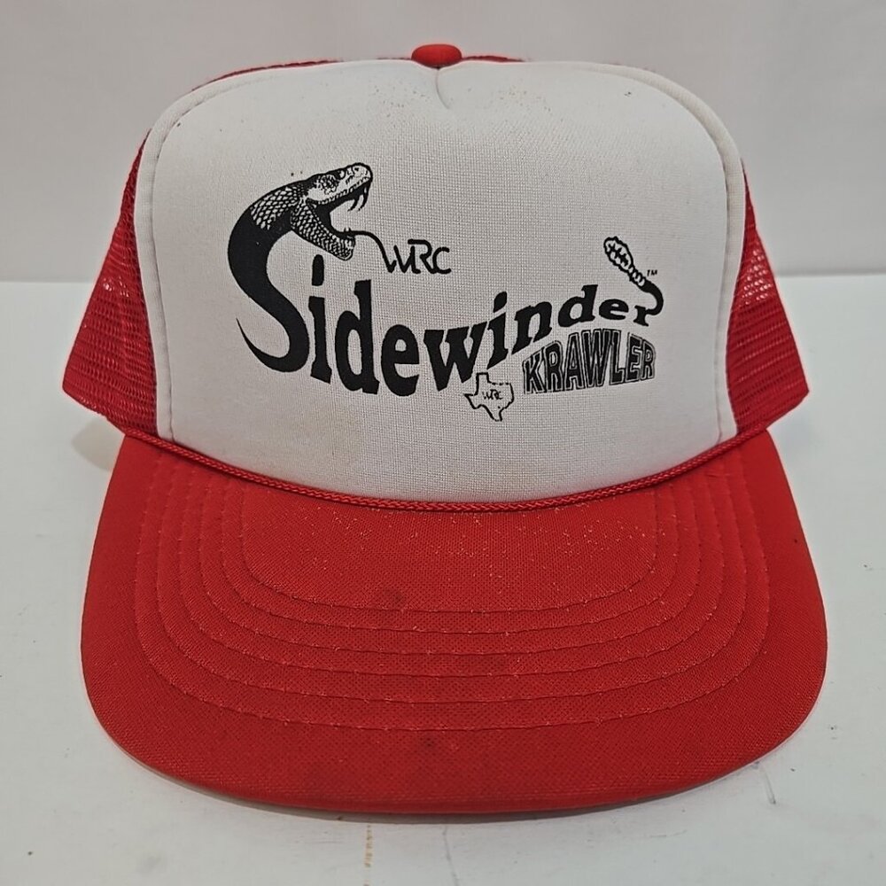 Vintage Sidewinder Krawler Rope Hat Red Trucker Cap SnapBack Texas WRC Snake